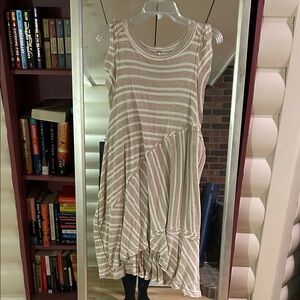 Free People Tan and Cream Striped Top